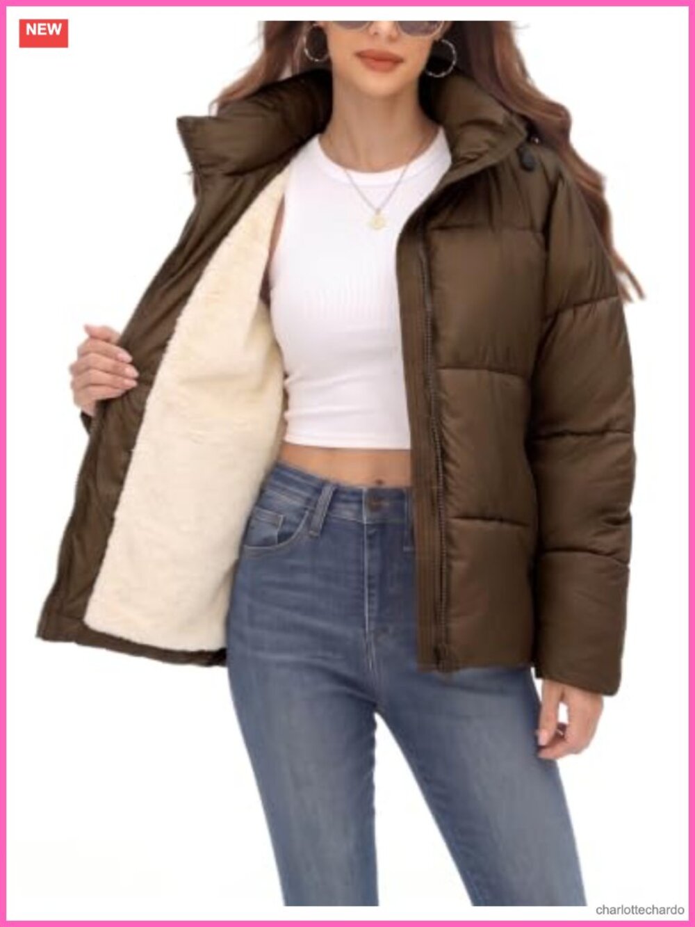Cropped Puffer Jacket Faux Fur Lined Winter Coat with Hood